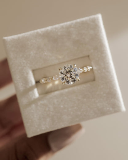 Zade - Round Claw Solitaire with Marquise and Round Accent Stones Engagement Ring - Yellow Two-Tone