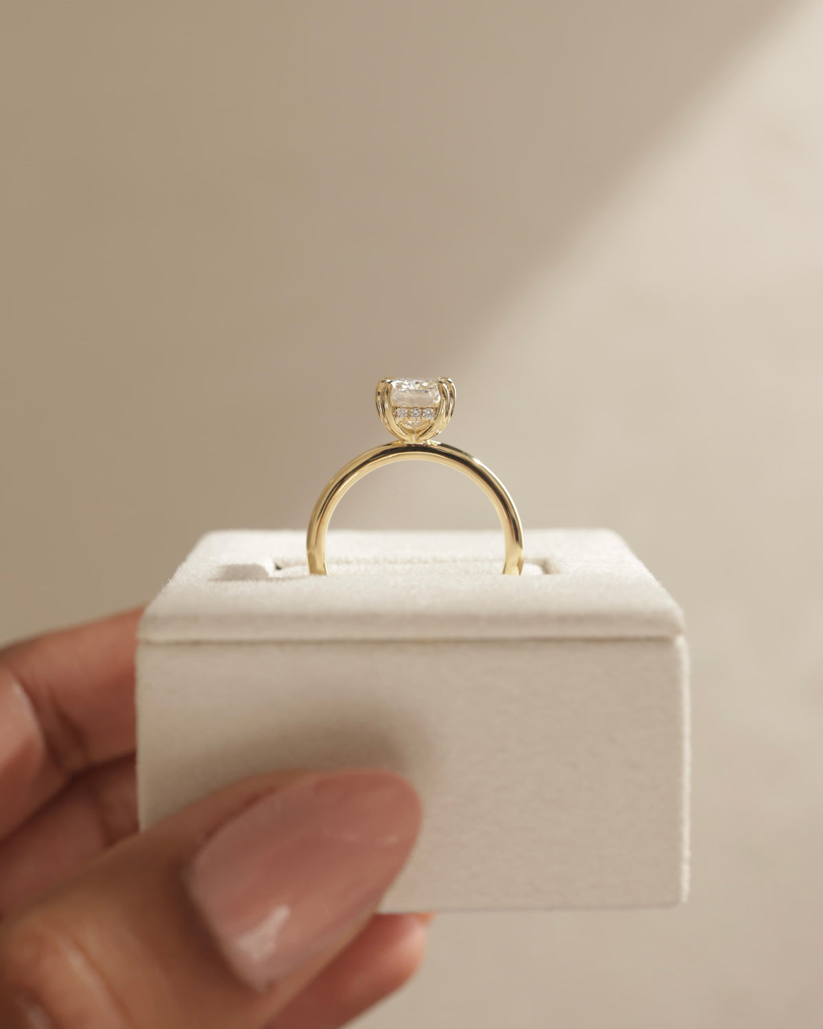 Aubrey - Elongated Cushion Double Claw Solitaire with Hidden Halo Engagement Ring - Yellow Gold