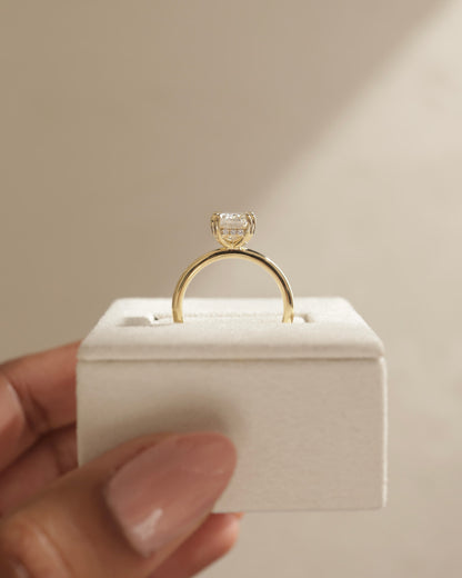 Aubrey - Elongated Cushion Double Claw Solitaire with Hidden Halo Engagement Ring - Yellow Gold