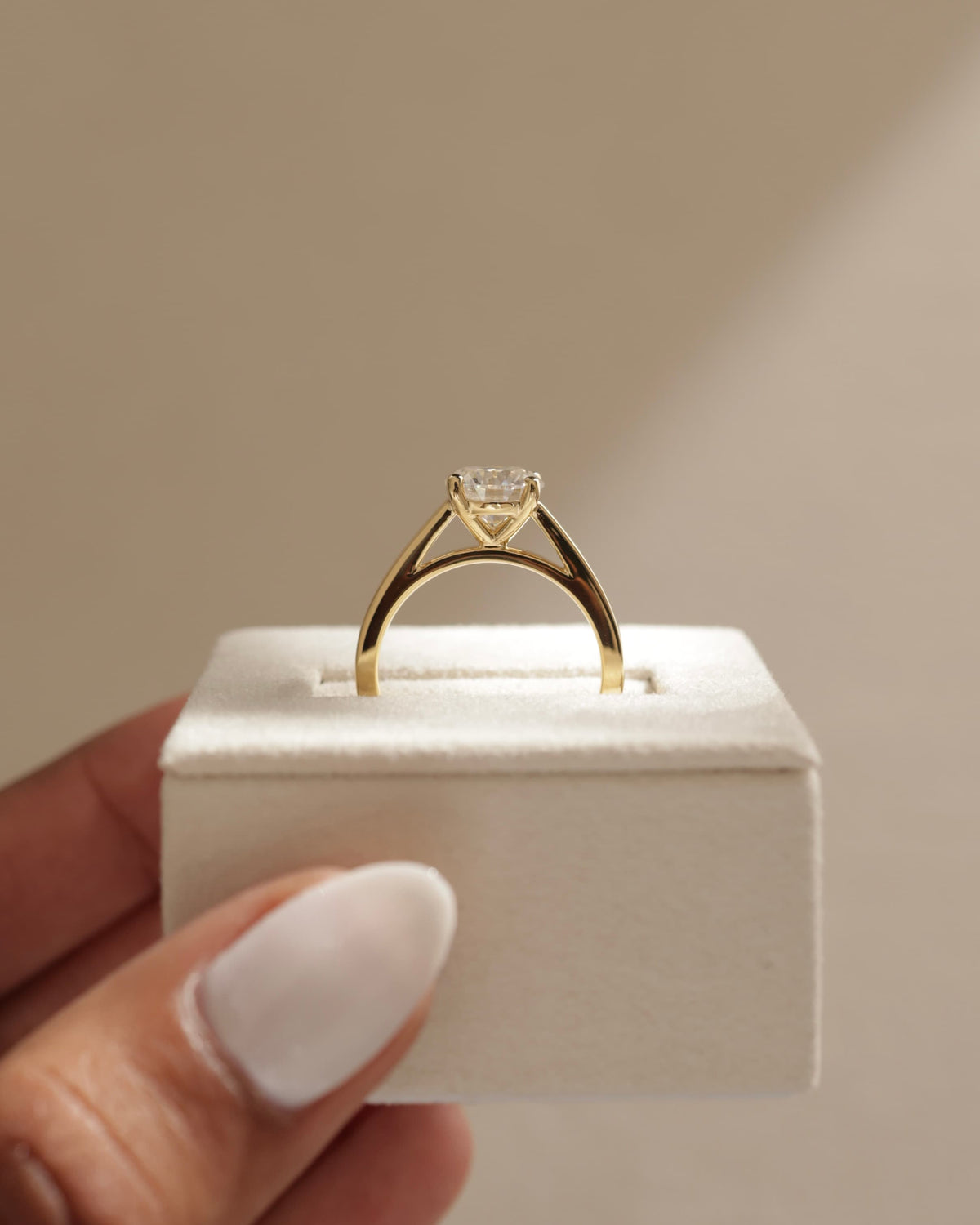 Georgia - Round Claw Solitaire with Flat Band and Cathedral High Setting Engagement Ring - White Gold