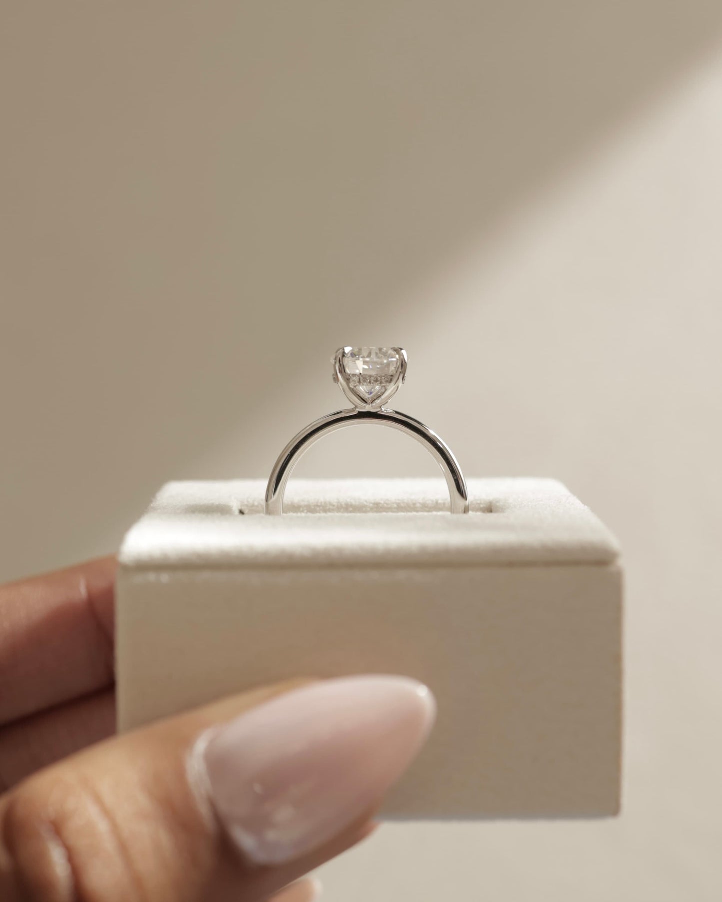 Bindi - Round Claw Solitaire with Hidden Halo Engagement Ring - White Gold