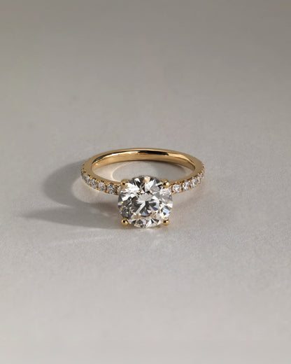 Charlie - Round Claw Solitaire with Hidden Halo and Pave Band Engagement Ring - Yellow Two-Tone