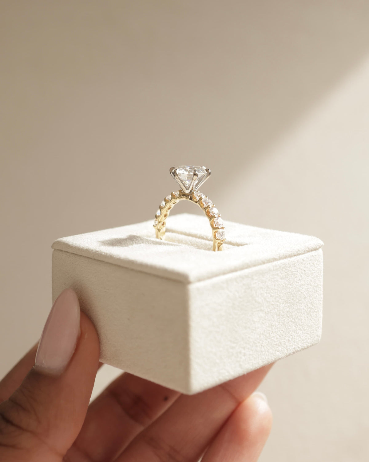 Quinn - Round Claw Solitaire with Half Eternity Band Engagement Ring - Yellow Two-Tone