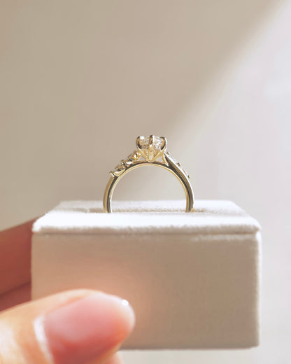 Elsie - Marquise Claw Solitaire with Hidden Halo, Opposing Marquise Accents and Cathedral High Setting Engagement Ring - Yellow Gold