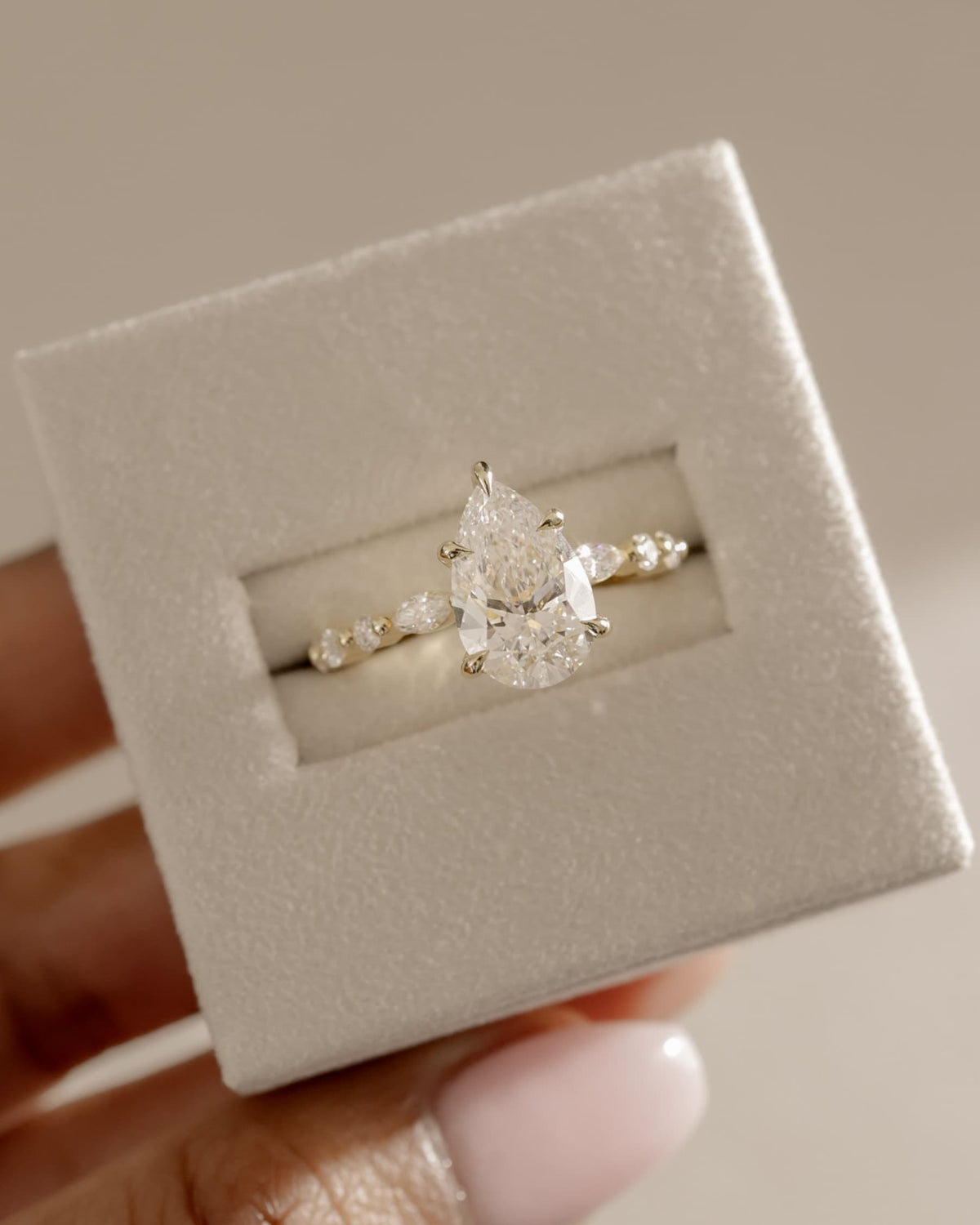 Jacinta - Pear Claw Solitaire with Marquise and Round Accent Stones Engagement Ring - Yellow Gold