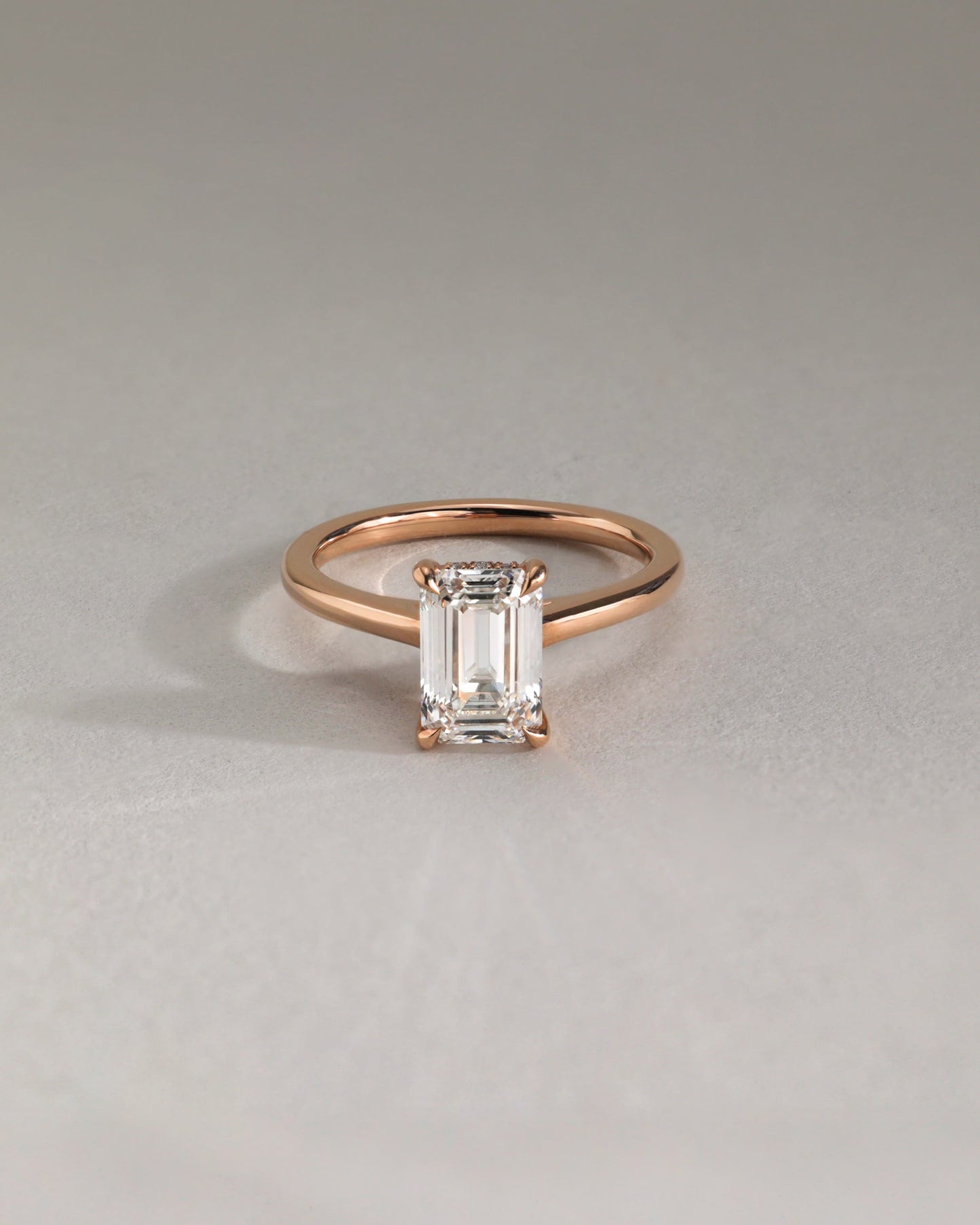 Jane - Emerald Claw Solitaire with Hidden Halo and Cathedral High Setting Engagement Ring - Yellow Gold
