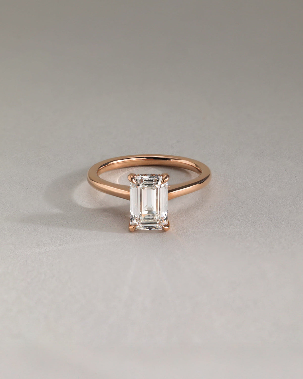 Jane - Emerald Claw Solitaire with Hidden Halo and Cathedral High Setting Engagement Ring - Rose Two-Tone