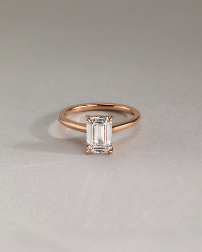 Jane - Emerald Claw Solitaire with Hidden Halo and Cathedral High Setting Engagement Ring - Rose Two-Tone