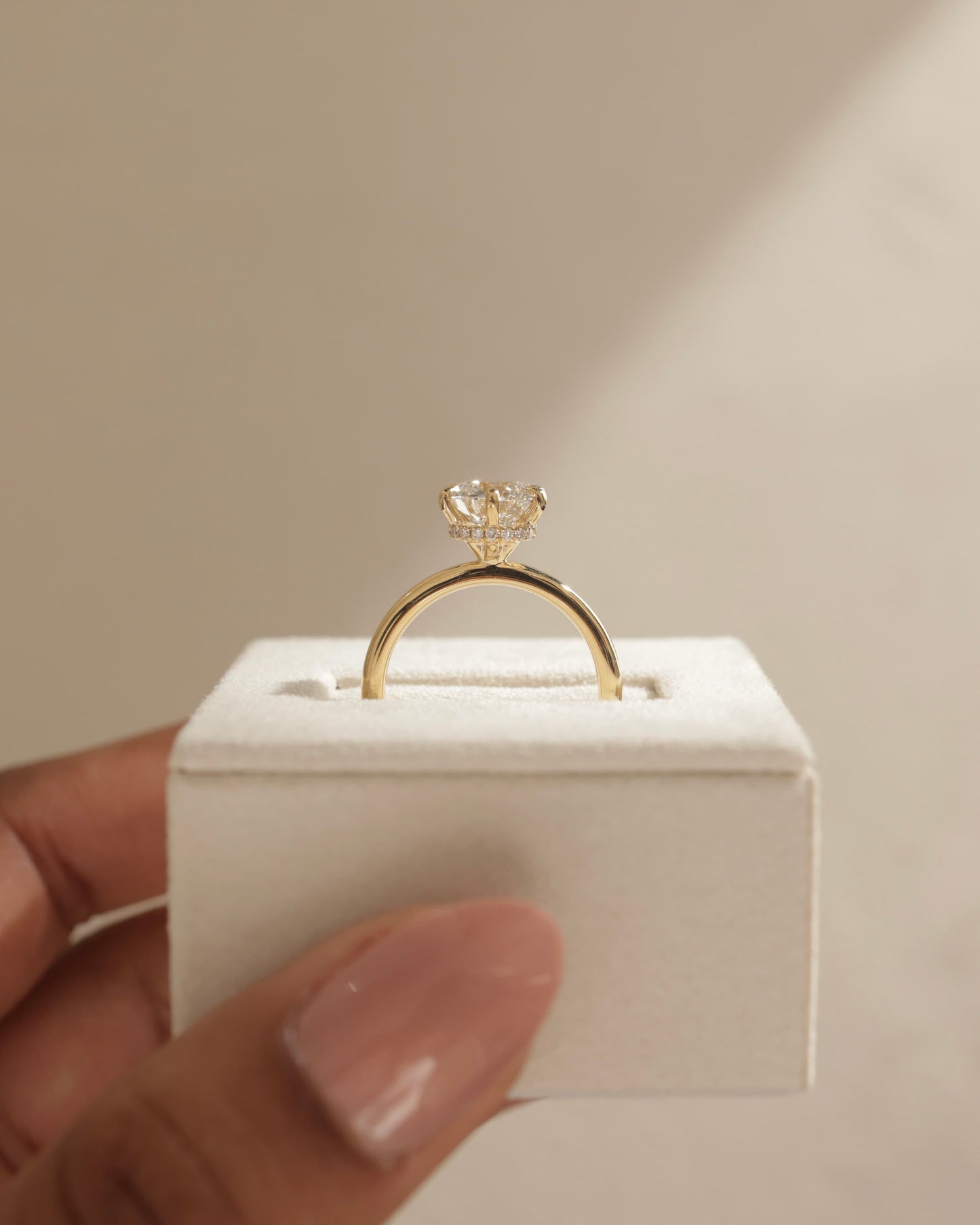 Aria - Round Claw Solitaire with Wrap Around Hidden Halo Engagement Ring - Yellow Two-Tone - yellow two-tone - Lara Jewels