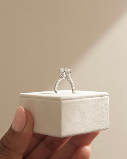 Ashlea - Round Claw Solitaire with Hidden Halo, Pave Band and Cathedral High Setting Engagement Ring - Rose Gold