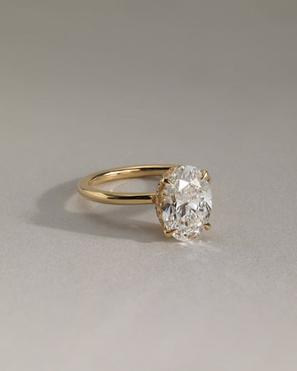 Cecilia - Oval Claw Solitaire with Wrap Around Hidden Halo Engagement Ring - Yellow Gold