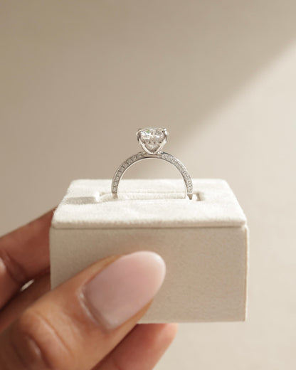 Melinda - Round Claw Solitaire with Hidden Halo and Knife Edge Pave Band  Engagement Ring - White Gold