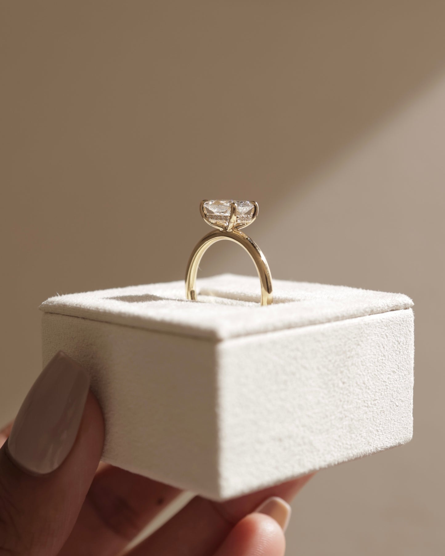 Francene - Radiant East West Claw Solitaire with Hidden Halo Engagement Ring - Rose Two-Tone - Lifestyle