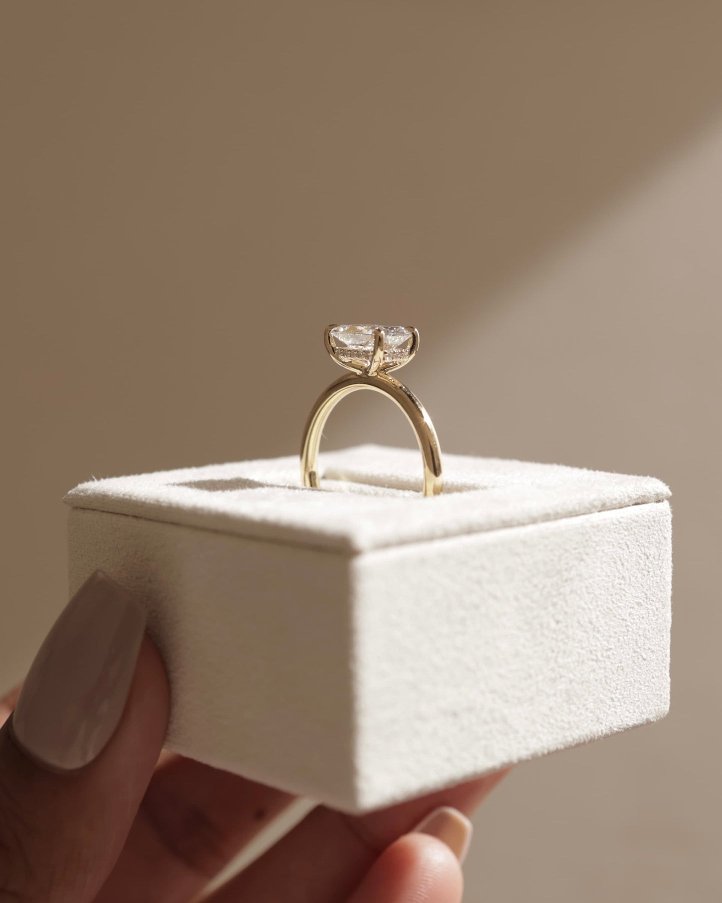 Francene - Radiant East West Claw Solitaire with Hidden Halo Engagement Ring - Yellow Gold