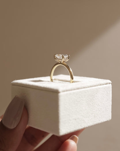 Francene - Radiant East West Claw Solitaire with Hidden Halo Engagement Ring - Yellow Gold