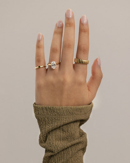 Scarlett - Oval Claw Solitaire with Hidden Halo and Cathedral High Setting Engagement Ring - Rose Gold