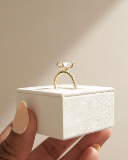 Gwyneth - Emerald Claw Solitaire with Hidden Halo and Pave Band Engagement Ring - Yellow Gold