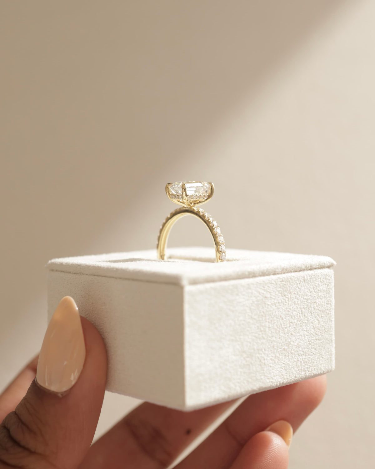 Gwyneth - Emerald Claw Solitaire with Hidden Halo and Pave Band Engagement Ring - Yellow Two-Tone