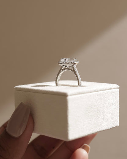Stefania - Marquise Claw Solitaire with Halo and Pave Band and Cathedral High Setting Engagement Ring - Rose Two-Tone