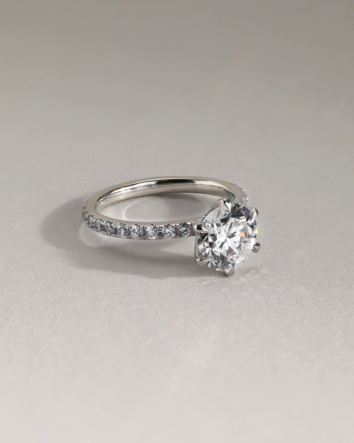 Alexandria - Round Claw Solitaire with Pave Band Engagement Ring - White Gold - white gold - Lara Jewels