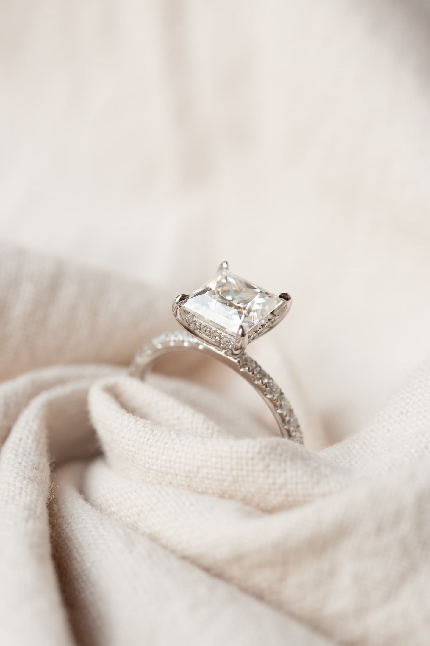 Annie - Princess Claw Solitaire with Hidden Halo and Pave Band Engagement Ring - Rose Two-Tone - rose two-tone - Lara Jewels