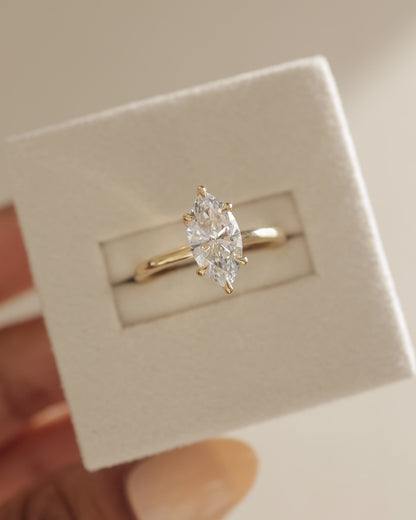 Zariyah - Marquise Claw Solitaire with Hidden Halo Engagement Ring - Yellow Gold