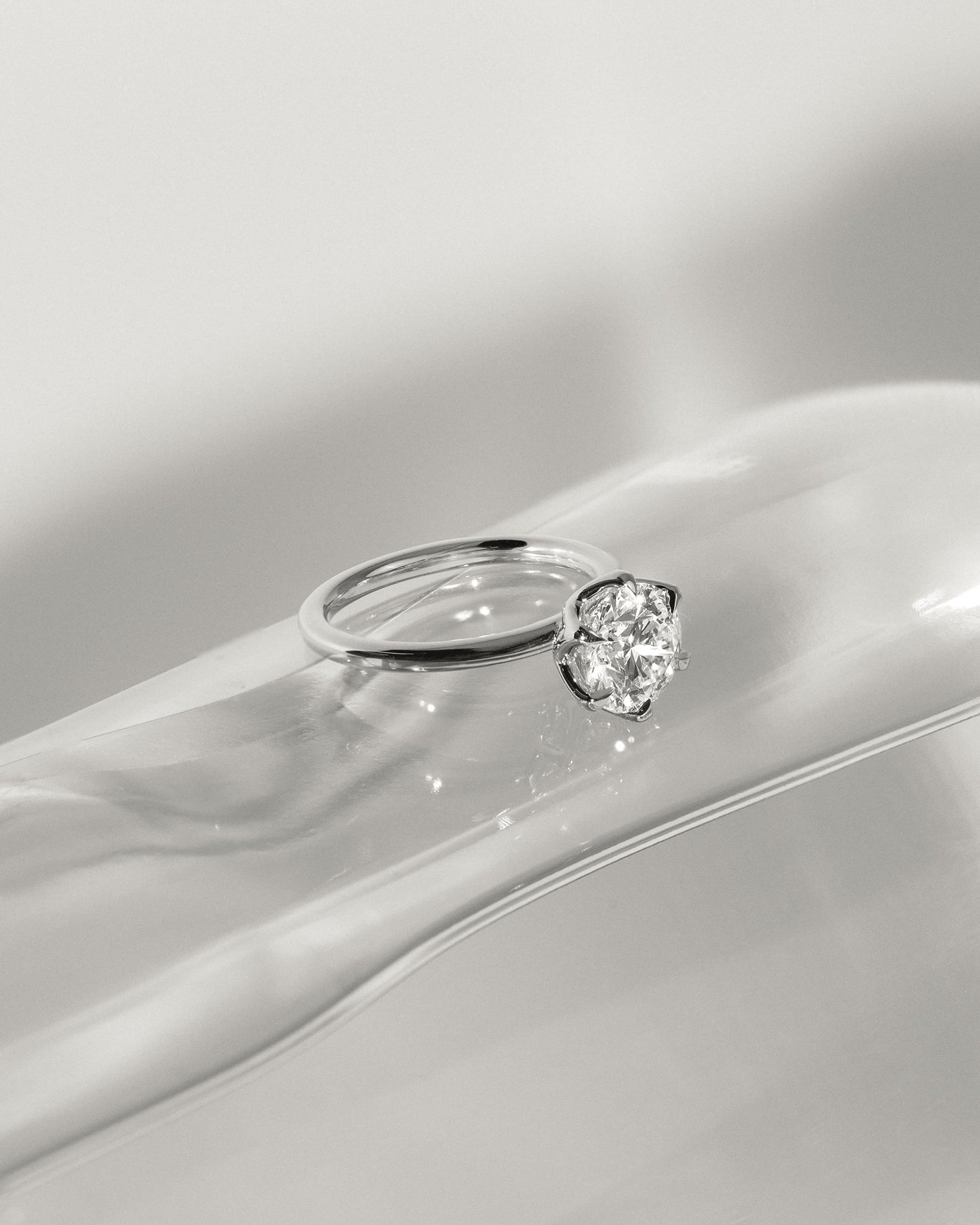 Iris - Round Claw Solitaire with Petal Gallery Engagement Ring - Yellow Two-Tone