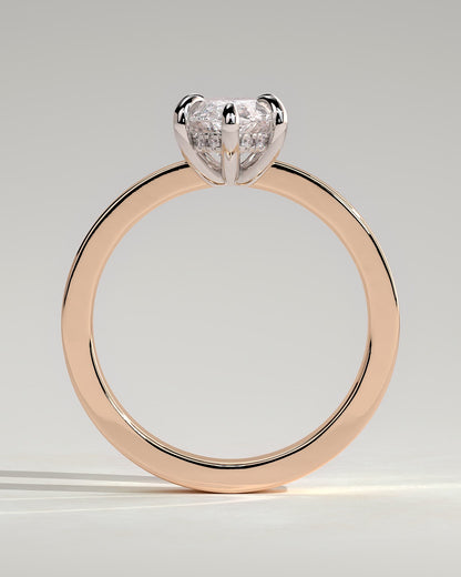 Aisha - Marquise Claw Solitaire with Flat Cigar Band and Hidden Halo Engagement Ring - Rose Two-Tone - rose two-tone - Lara Jewels