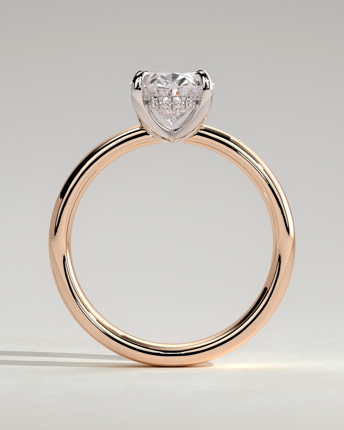 Bronte - Oval Claw Solitaire with Cigar Band and Hidden Halo Engagement Ring - Rose Two-Tone