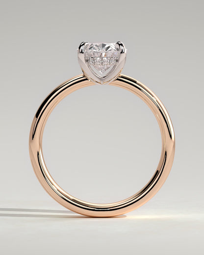Bronte - Oval Claw Solitaire with Cigar Band and Hidden Halo Engagement Ring - Rose Two-Tone