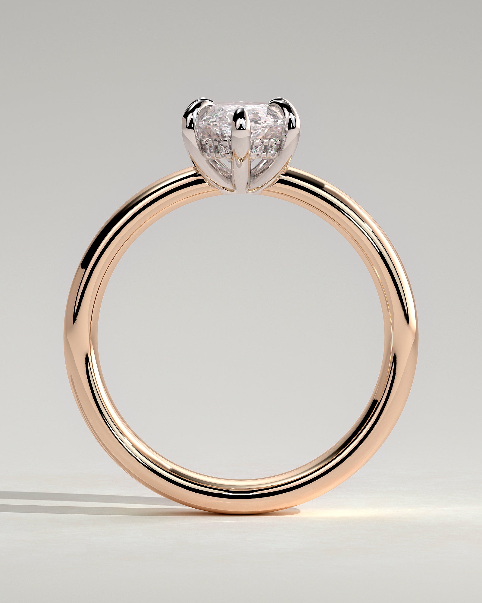 Gigi - Marquise Claw Solitaire with Cigar Band and Hidden Halo Engagement Ring - Rose Two-Tone - Rose Two-Tone 2ct