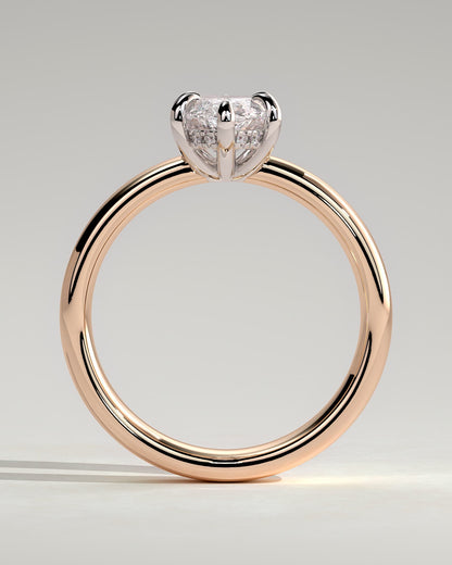 Gigi - Marquise Claw Solitaire with Cigar Band and Hidden Halo Engagement Ring - Rose Two-Tone