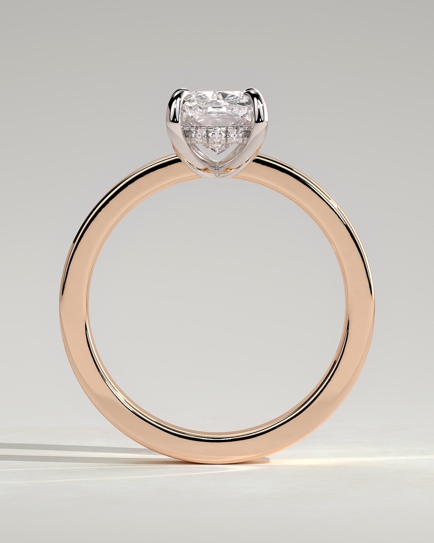 Kai - Elongated Cushion Claw Solitaire with Flat Cigar Band and Hidden Halo Engagement Ring - Rose Two-Tone