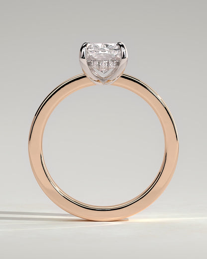 Kai - Elongated Cushion Claw Solitaire with Flat Cigar Band and Hidden Halo Engagement Ring - Rose Two-Tone