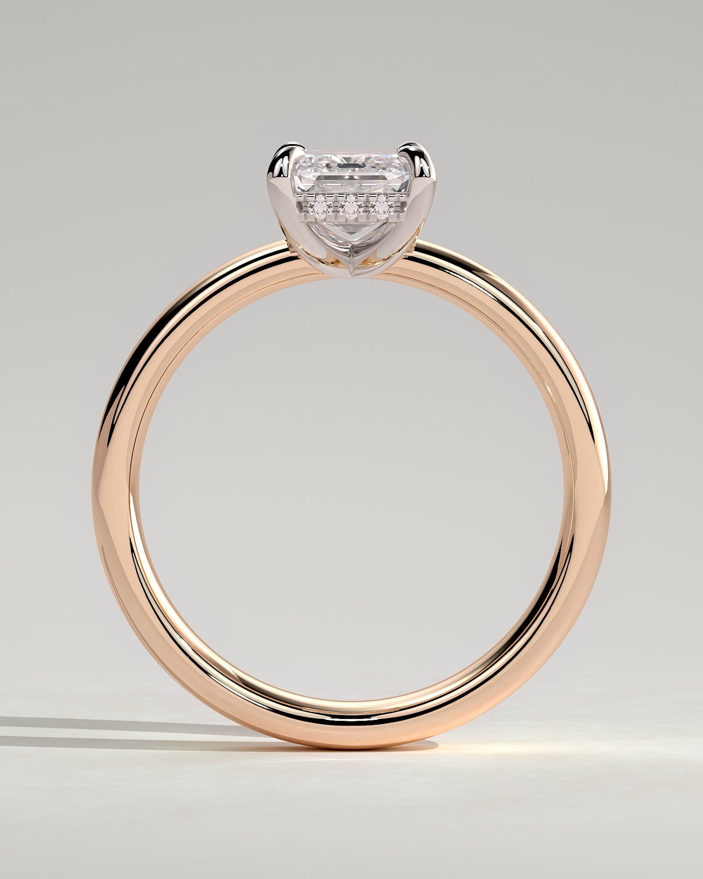Kate - Emerald Claw Solitaire with Cigar Band and Hidden Halo Engagement Ring - Rose Two-Tone