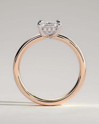Kate - Emerald Claw Solitaire with Cigar Band and Hidden Halo Engagement Ring - Rose Two-Tone