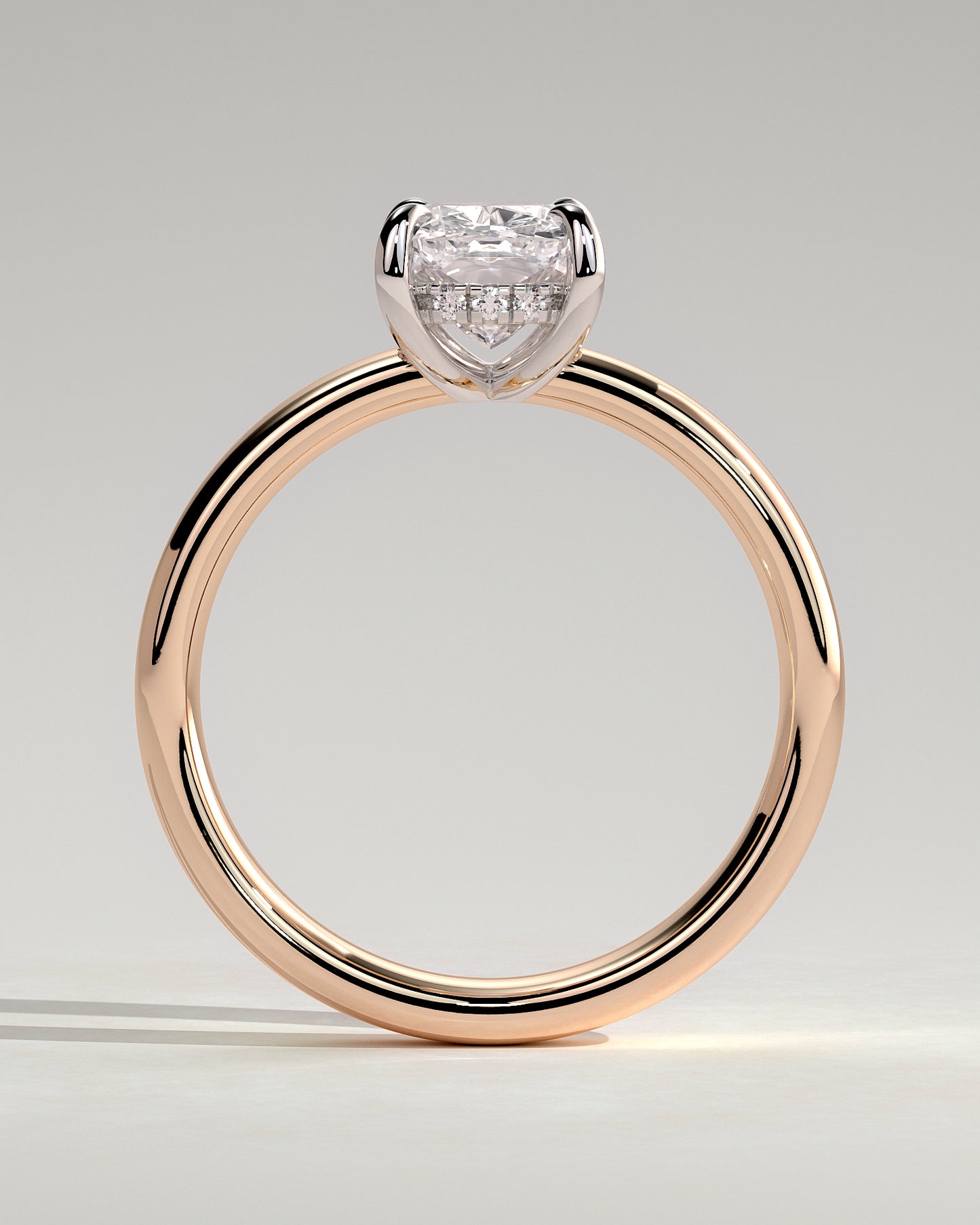 Cora - Elongated Cushion Claw Solitaire with Cigar Band and Hidden Halo Engagement Ring - Rose Two-Tone - Rose Two-Tone 2ct