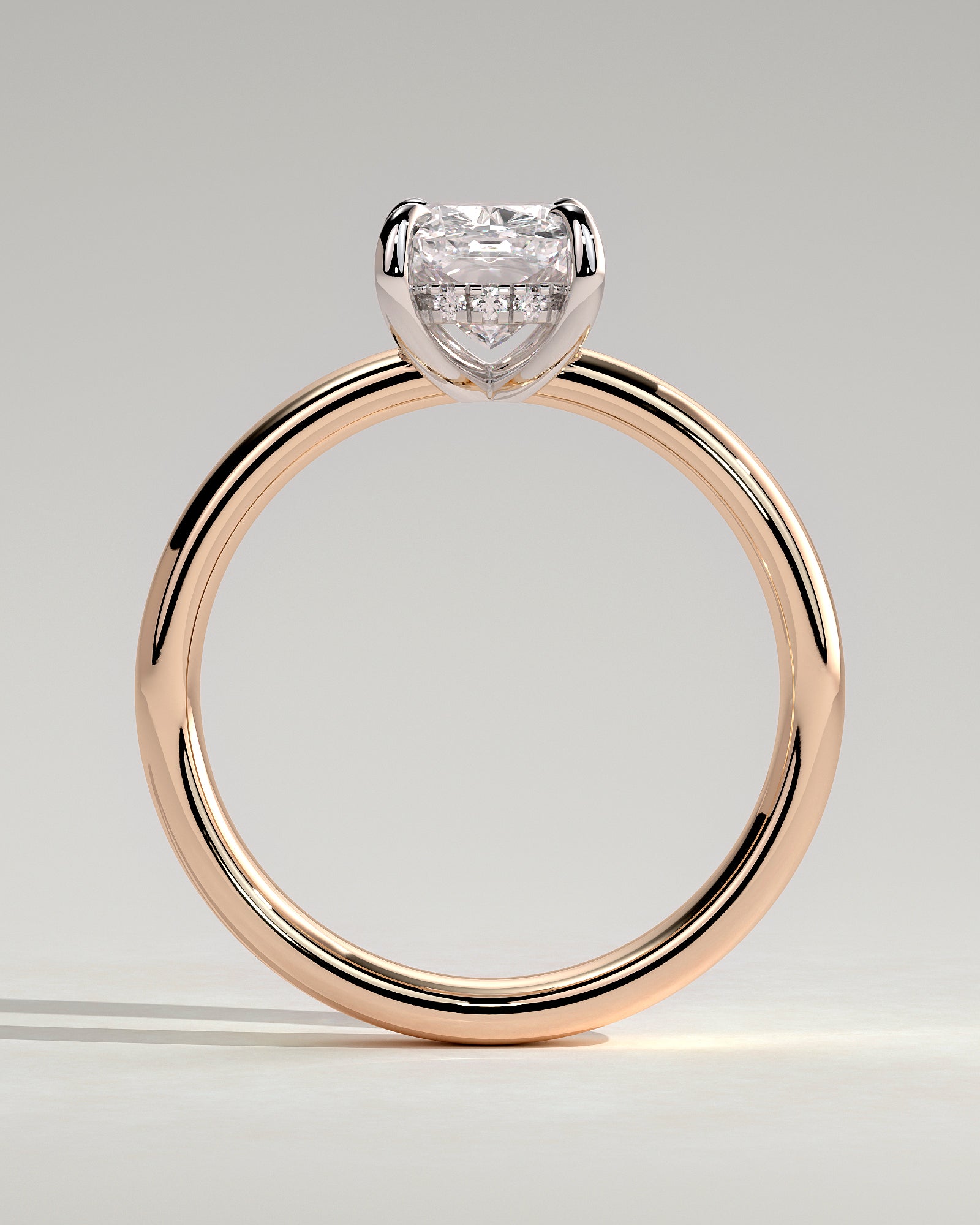 Cora - Elongated Cushion Claw Solitaire with Cigar Band and Hidden Halo Engagement Ring - Rose Two-Tone - Rose Two-Tone 2ct