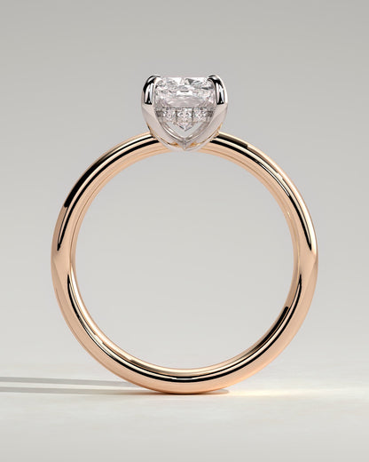 Cora - Elongated Cushion Claw Solitaire with Cigar Band and Hidden Halo Engagement Ring - Rose Two-Tone