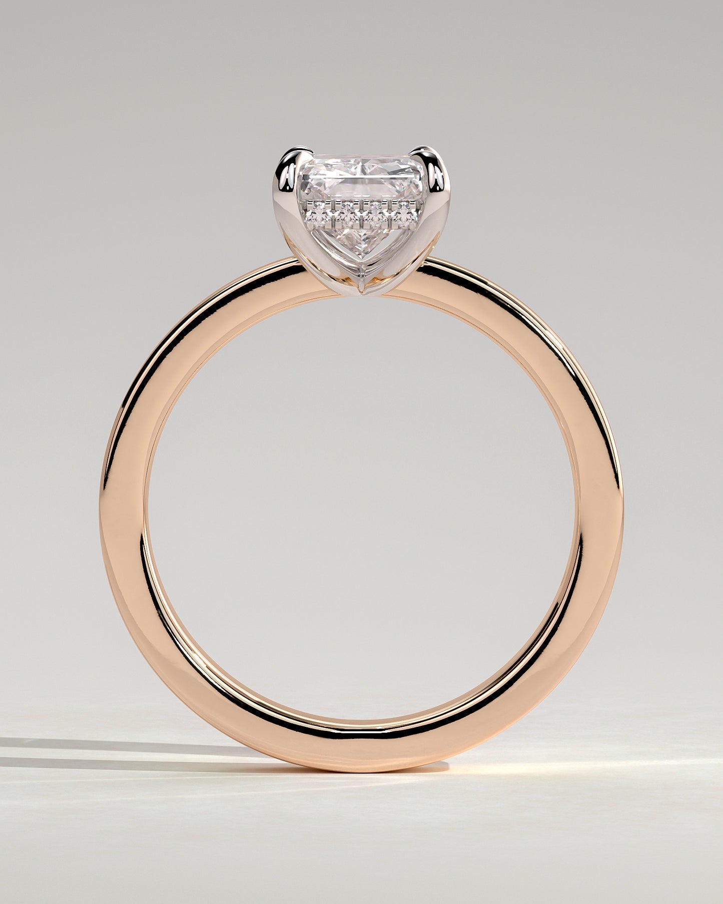 Aida - Radiant Claw Solitaire with Flat Cigar Band and Hidden Halo Engagement Ring - Rose Two-Tone - Rose Two-Tone 2ct