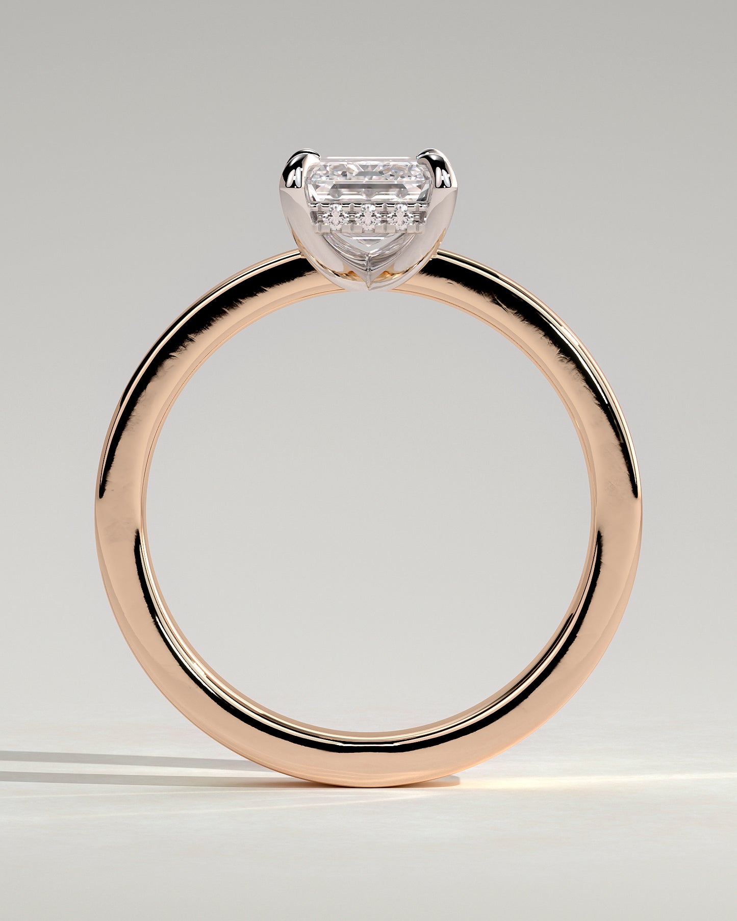Carmella - Emerald Claw Solitaire with Flat Cigar Band and Hidden Halo Engagement Ring - Rose Two-Tone - Rose Two-Tone 2ct