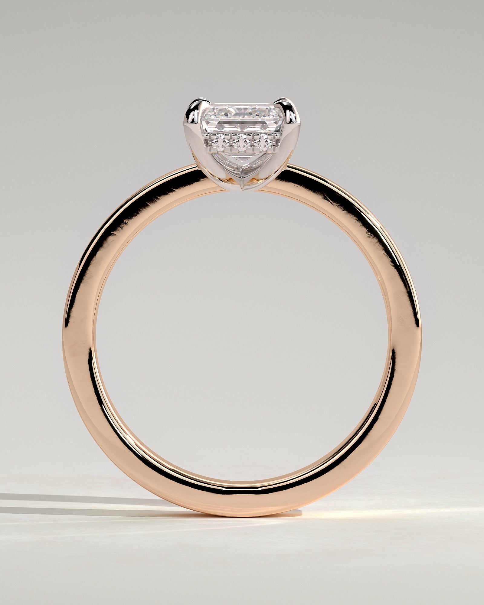 Carmella - Emerald Claw Solitaire with Flat Cigar Band and Hidden Halo Engagement Ring - Rose Two-Tone - Rose Two-Tone 2ct