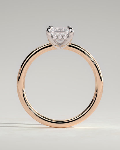 Alice - Emerald Claw Solitaire with Hidden Halo Engagement Ring - Rose Two-Tone - rose two-tone - Lara Jewels