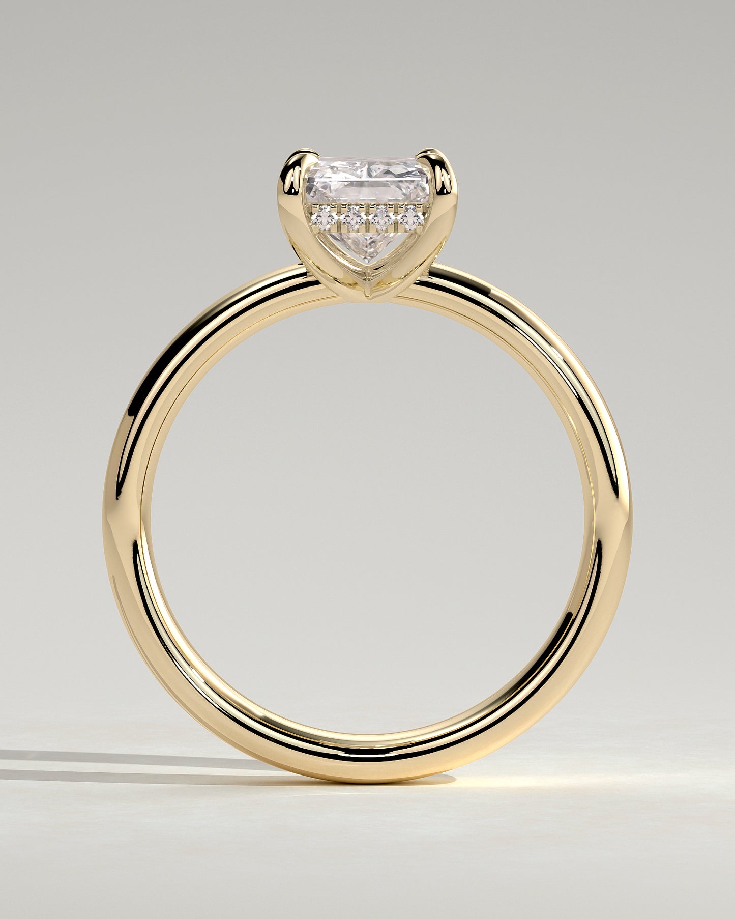Angelina - Radiant Claw Solitaire with Cigar Band and Hidden Halo Engagement Ring - Yellow Gold - Yellow Gold 2ct