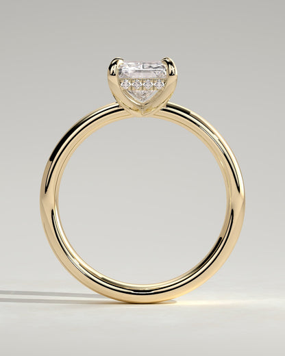 Angelina - Radiant Claw Solitaire with Cigar Band and Hidden Halo Engagement Ring - Yellow Gold - yellow gold - Lara Jewels
