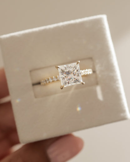 Annie - Princess Claw Solitaire with Hidden Halo and Pave Band Engagement Ring - Rose Two-Tone - rose two-tone - Lara Jewels