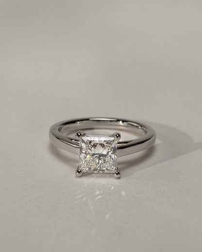 Lilith - Princess Claw Solitaire with Flat Band and Cathedral High Setting Engagement Ring - Platinum