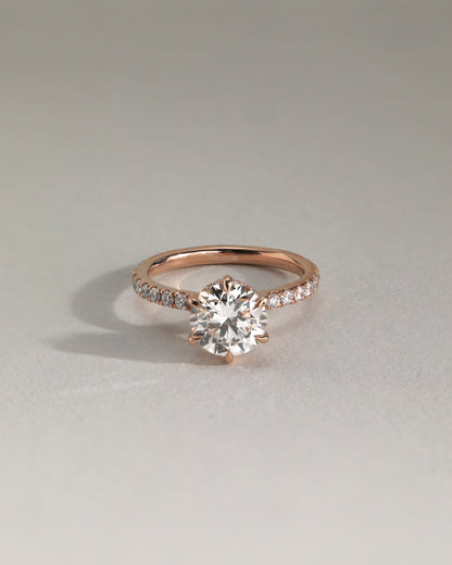 Amanda - Round Claw Solitaire with Wrap Around Hidden Halo and Pave Band Engagement Ring - Platinum - platinum - Lara Jewels