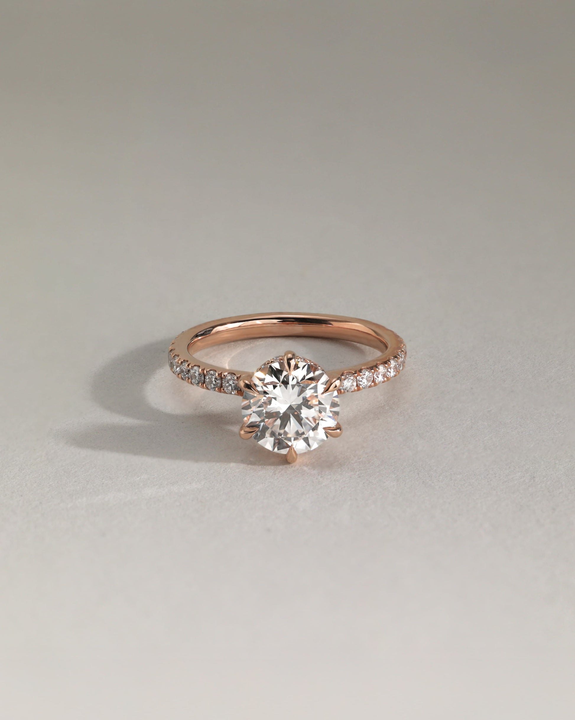 Amanda - Round Claw Solitaire with Wrap Around Hidden Halo and Pave Band Engagement Ring - Yellow Two-Tone - yellow two-tone - Lara Jewels