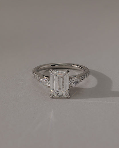 Autumn - Emerald Claw Trilogy with Pear Side Stones and Pave Band Engagement Ring - Platinum